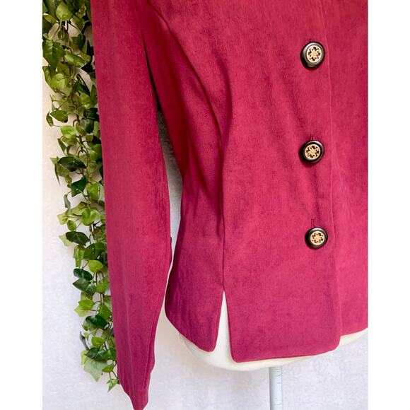 Vintage Kathie Lee Collection Maroon V neck Blazer with Shoulder Pads size 14 L - Picture 7 of 11